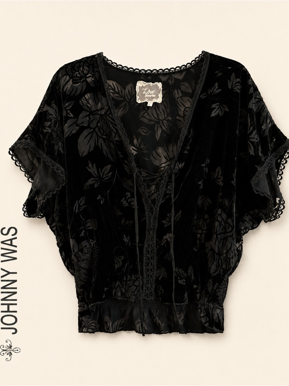 JOHNNY WAS Kyoto Burnout Smocked Blouse Like New Size S